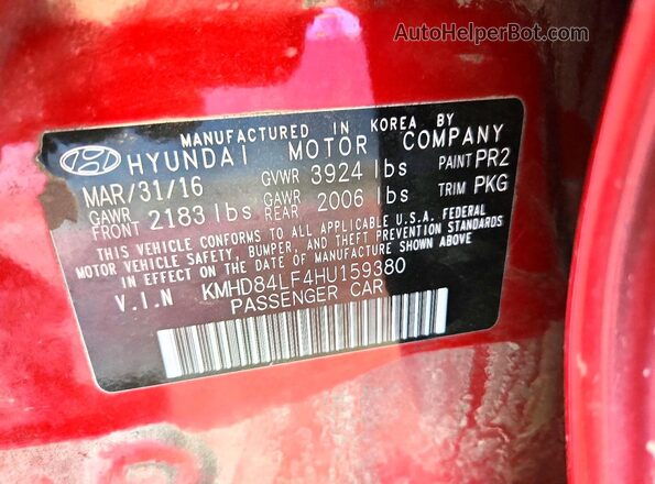 KMHD84LF4HU159380 2017 HYUNDAI ELANTRA Red Շարժիչի բաժամունքի տեսք