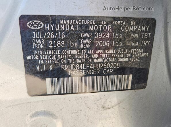 KMHD84LF4HU260208 2017 HYUNDAI ELANTRA Silver ძრავის განყოფილების ხედი