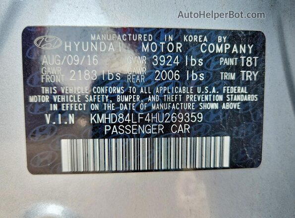 KMHD84LF4HU269359 2017 HYUNDAI ELANTRA Silver Widok komory silnika
