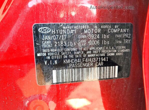 KMHD84LF4HU371941 2017 HYUNDAI ELANTRA Красный Вид наклейки с VIN-кодом