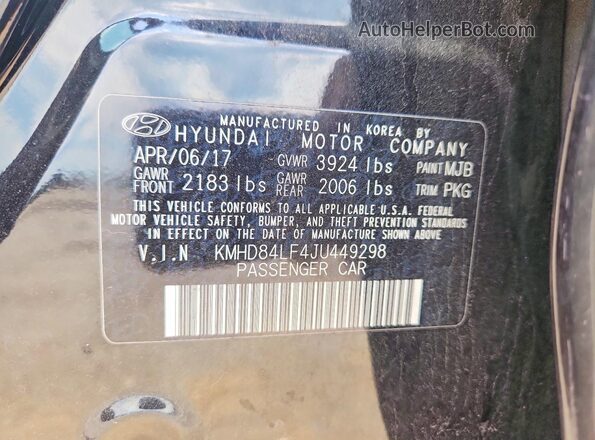 KMHD84LF4JU449298 2018 HYUNDAI ELANTRA Black Vista del compartimento del motor