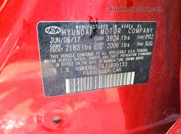 KMHD84LF4JU495133 2018 HYUNDAI ELANTRA Red ძრავის განყოფილების ხედი