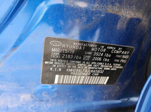 KMHD84LF4JU665832 2018 HYUNDAI ELANTRA Blue Vista del compartimento del motor