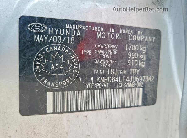 KMHD84LF4JU697342 2018 HYUNDAI ELANTRA Серый Вид подкапотного пространства