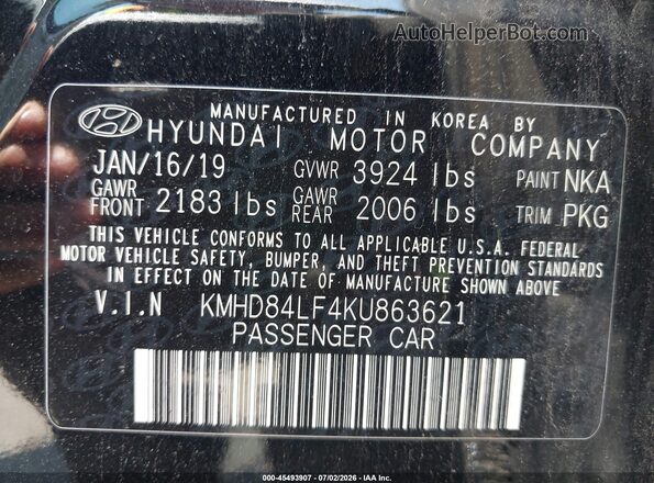 KMHD84LF4KU863621 2019 HYUNDAI ELANTRA Black Вид підкапотного простору