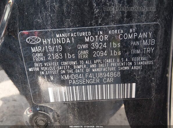 KMHD84LF4LU894868 2020 HYUNDAI ELANTRA Black Vista del compartimento del motor