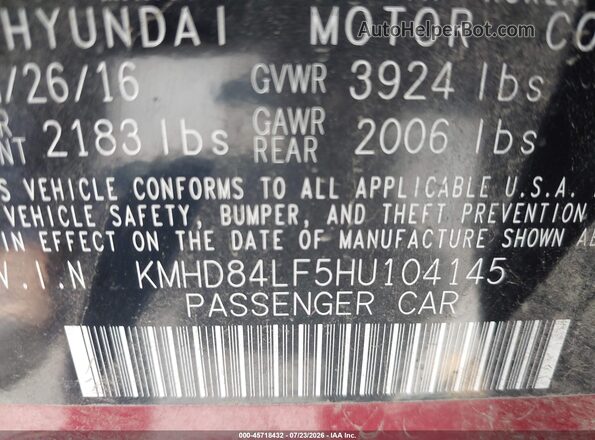 KMHD84LF5HU104145 2017 HYUNDAI ELANTRA Red Вид підкапотного простору