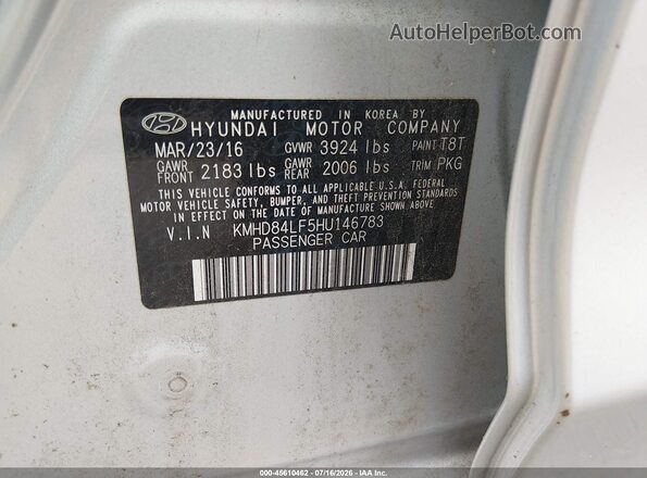 KMHD84LF5HU146783 2017 HYUNDAI ELANTRA Серебряный Вид подкапотного пространства