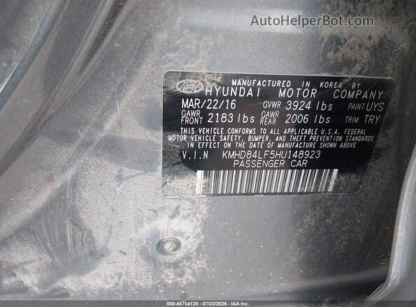 KMHD84LF5HU148923 2017 HYUNDAI ELANTRA Gray Engine compartment view