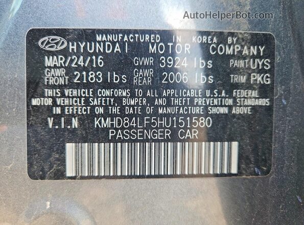 KMHD84LF5HU151580 2017 HYUNDAI ELANTRA Gray VIN sticker view