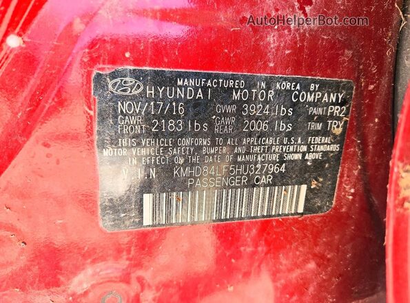 KMHD84LF5HU327964 2017 HYUNDAI ELANTRA Red Widok komory silnika