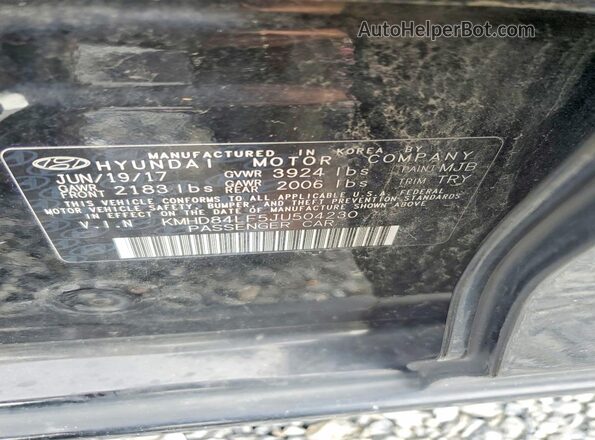 KMHD84LF5JU504230 2018 HYUNDAI ELANTRA Black Вид наклейки з VIN-кодом
