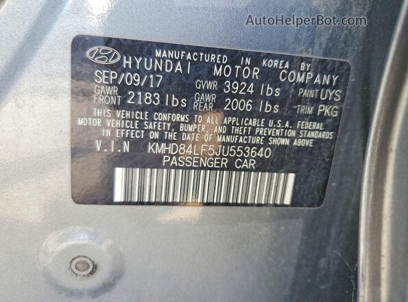 KMHD84LF5JU553640 2018 HYUNDAI ELANTRA Gray Vista del compartimento del motor