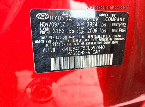 KMHD84LF5JU592440 2018 HYUNDAI ELANTRA Красный Вид подкапотного пространства