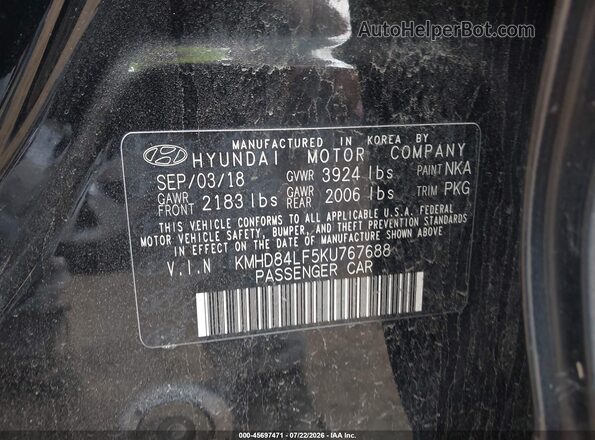 KMHD84LF5KU767688 2019 HYUNDAI ELANTRA Black Շարժիչի բաժամունքի տեսք