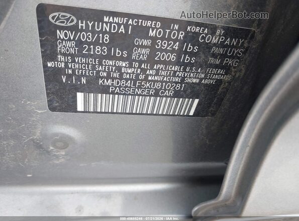 KMHD84LF5KU810281 2019 HYUNDAI ELANTRA Серый Вид подкапотного пространства