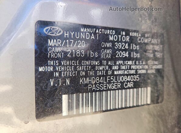 KMHD84LF5LU084035 2020 HYUNDAI ELANTRA Gray Вид підкапотного простору