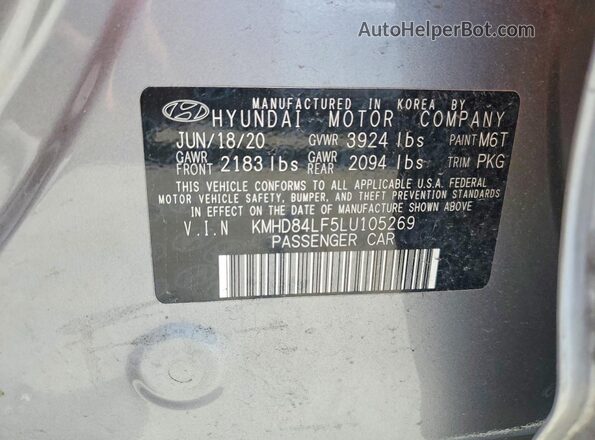 KMHD84LF5LU105269 2020 HYUNDAI ELANTRA Silver Вид підкапотного простору