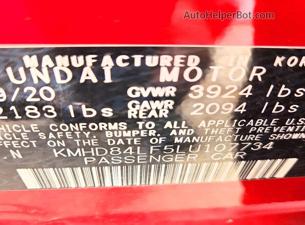 KMHD84LF5LU107734 2020 HYUNDAI ELANTRA Red VIN sticker view