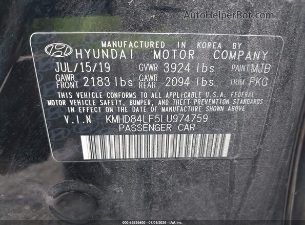KMHD84LF5LU974759 2020 HYUNDAI ELANTRA Black Շարժիչի բաժամունքի տեսք