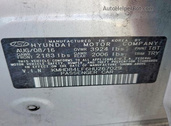 KMHD84LF6HU267029 2017 HYUNDAI ELANTRA Silver Engine compartment view