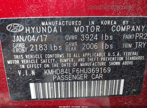 KMHD84LF6HU369169 2017 HYUNDAI ELANTRA Red Շարժիչի բաժամունքի տեսք