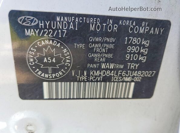 KMHD84LF6JU482027 2018 HYUNDAI ELANTRA White Engine compartment view