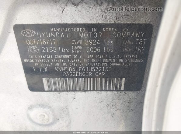 KMHD84LF6JU572150 2018 HYUNDAI ELANTRA Silver Widok komory silnika