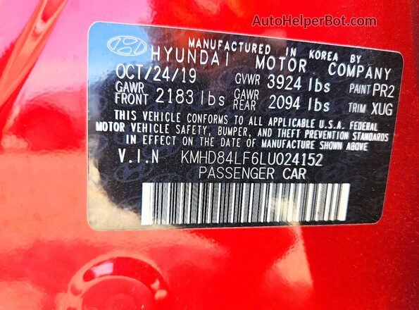 KMHD84LF6LU024152 2020 HYUNDAI ELANTRA Red Engine compartment view