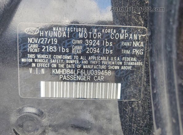 KMHD84LF6LU039458 2020 HYUNDAI ELANTRA Black Widok komory silnika