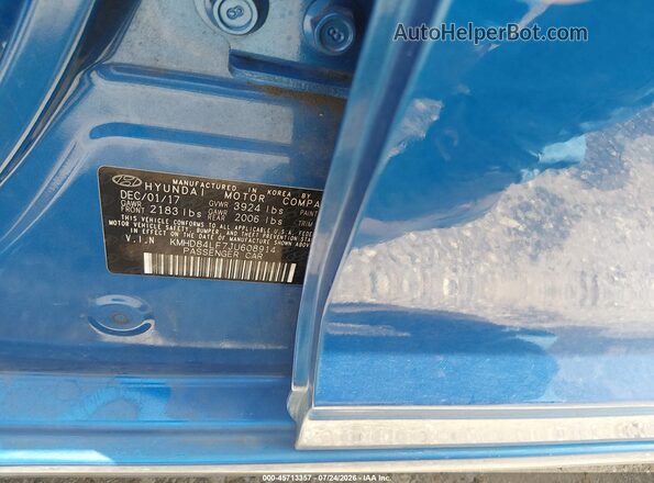 KMHD84LF7JU608914 2018 HYUNDAI ELANTRA Синий Вид подкапотного пространства