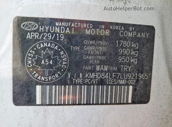 KMHD84LF7LU921965 2020 HYUNDAI ELANTRA White Engine compartment view