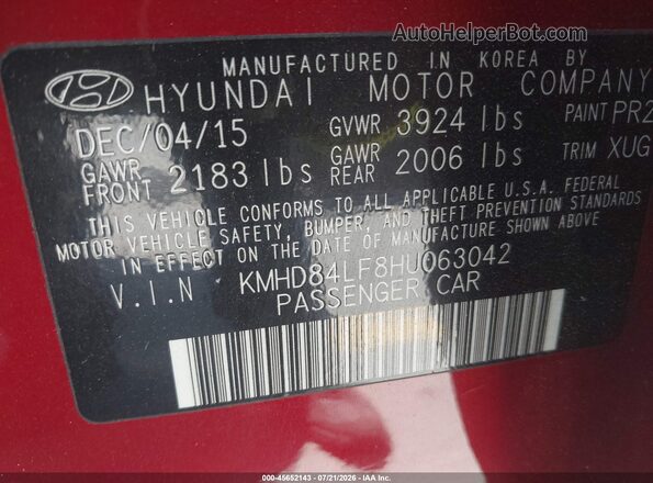 KMHD84LF8HU063042 2017 HYUNDAI ELANTRA Red Շարժիչի բաժամունքի տեսք