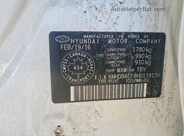 KMHD84LF8HU119139 2017 HYUNDAI ELANTRA White Engine compartment view