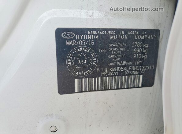 KMHD84LF8HU132313 2017 HYUNDAI ELANTRA White VIN sticker view