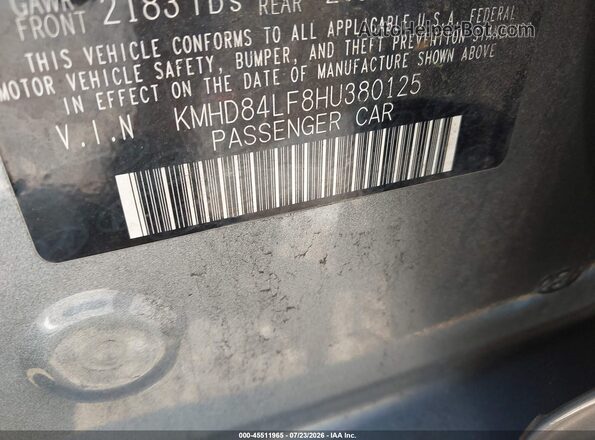 KMHD84LF8HU380125 2017 HYUNDAI ELANTRA Gray Widok komory silnika
