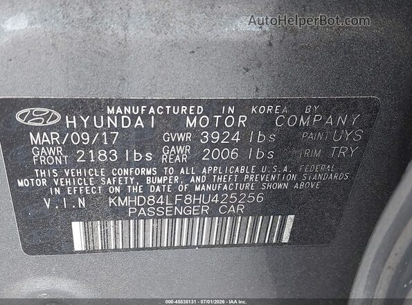 KMHD84LF8HU425256 2017 HYUNDAI ELANTRA Silver Вид підкапотного простору