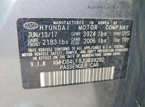 KMHD84LF8JU499282 2018 HYUNDAI ELANTRA Silver Vista del compartimento del motor