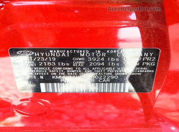 KMHD84LF8LU022290 2020 HYUNDAI ELANTRA Красный Вид наклейки с VIN-кодом