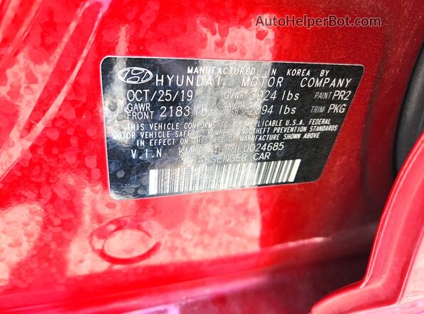 KMHD84LF8LU024685 2020 HYUNDAI ELANTRA Красный Вид наклейки с VIN-кодом