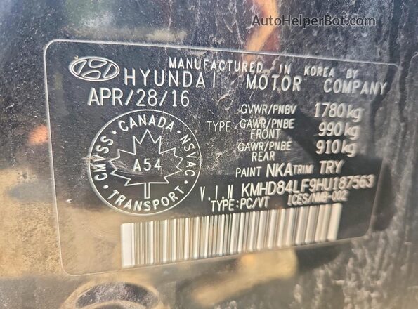 KMHD84LF9HU187563 2017 HYUNDAI ELANTRA Black ძრავის განყოფილების ხედი