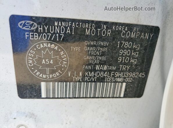 KMHD84LF9HU398245 2017 HYUNDAI ELANTRA White ძრავის განყოფილების ხედი
