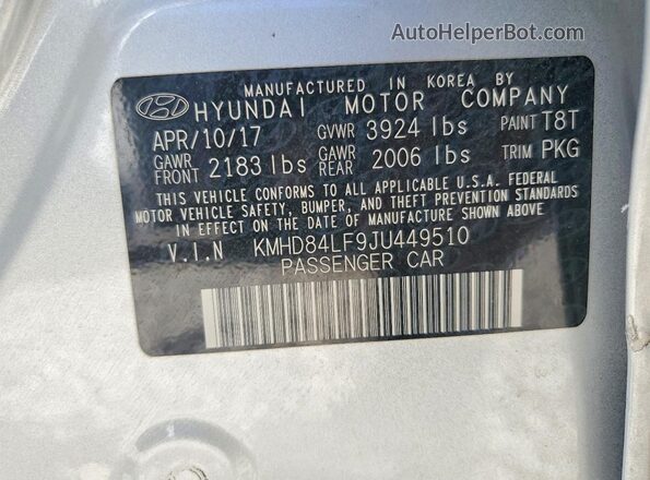 KMHD84LF9JU449510 2018 HYUNDAI ELANTRA Silver Widok komory silnika