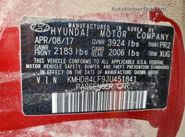 KMHD84LF9JU451841 2018 HYUNDAI ELANTRA Темно-бордовый Вид подкапотного пространства