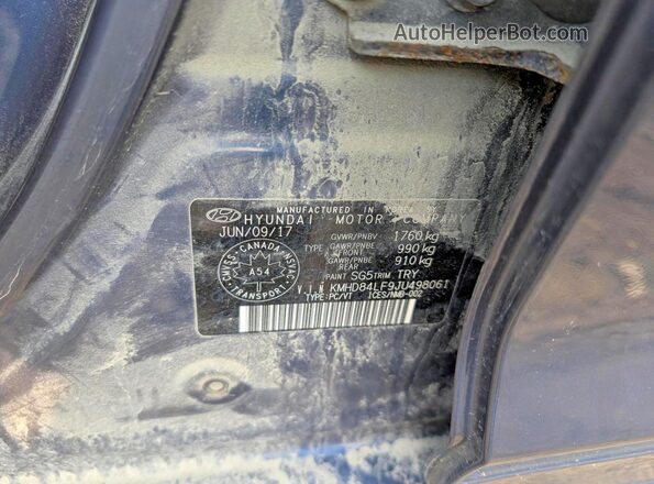 KMHD84LF9JU498061 2018 HYUNDAI ELANTRA Blue Engine compartment view