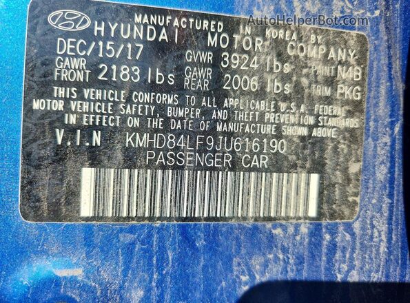 KMHD84LF9JU616190 2018 HYUNDAI ELANTRA Blue Engine compartment view