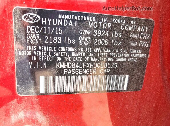 KMHD84LFXHU068579 2017 HYUNDAI ELANTRA Red Вид підкапотного простору