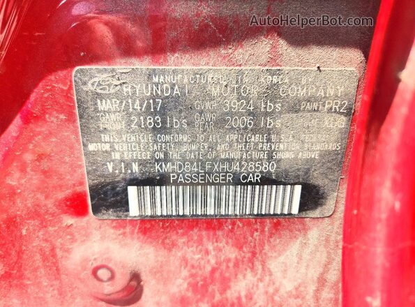 KMHD84LFXHU428580 2017 HYUNDAI ELANTRA Red Շարժիչի բաժամունքի տեսք