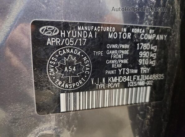 KMHD84LFXJU448835 2018 HYUNDAI ELANTRA Серый Вид подкапотного пространства
