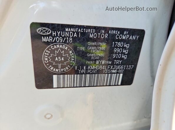 KMHD84LFXJU661137 2018 HYUNDAI ELANTRA White Widok komory silnika